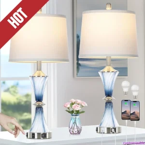 Blue Glass Table Lamp Set